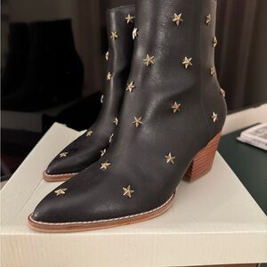 Lyanna Black Ankle Boots with Gold Star Accents